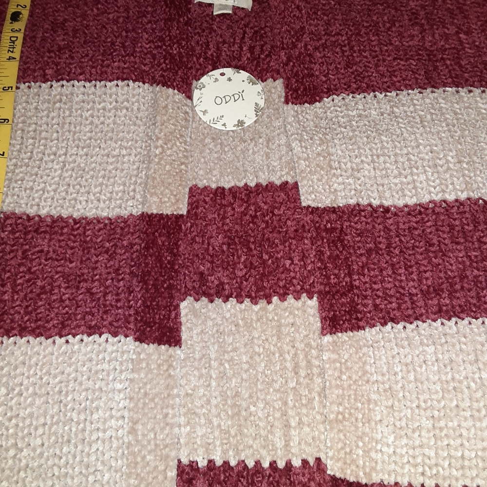 HP ODDY Taupe/Burgundy Stripe Cardigan Sweater - Picture 10 of 11